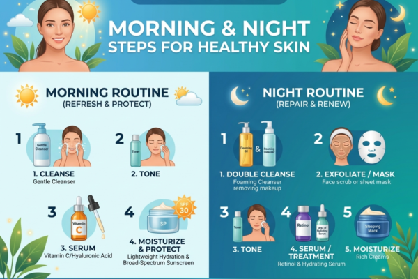 Skin Care Routine : Morning and Night Steps for Healthy Skin