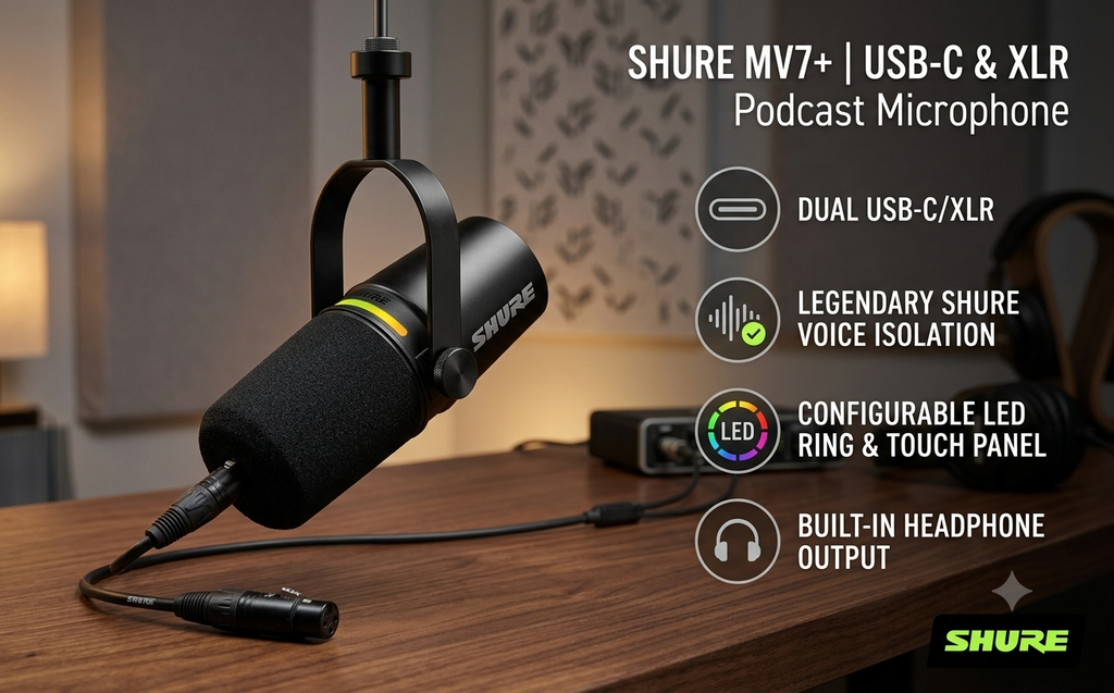 Shure MV7+ - Best Premium Gaming Microphone for Streaming